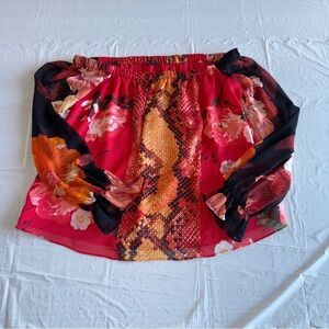 Guess Red and Orange Smocked‎ Blouse for Cocktail Evenings